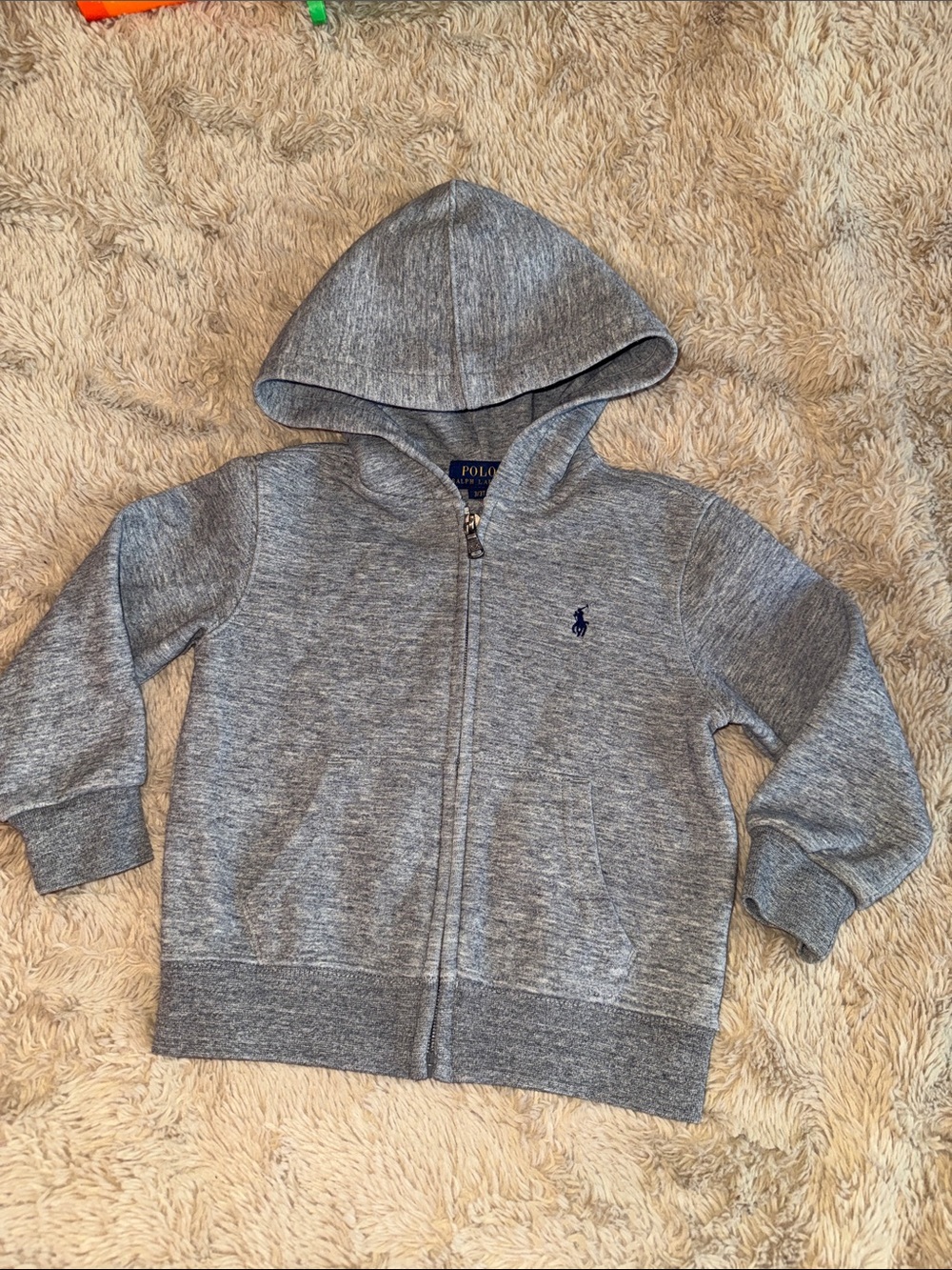 Polo by Ralph Lauren Heather Gray Double-Knit Full Zip Hoodie with Navy Pony 3T